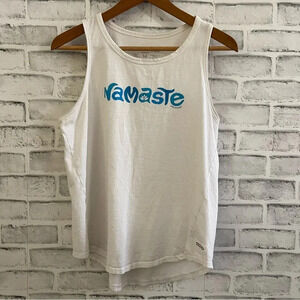 Women’s Life is Good Crusher Namaste white tank top 100% cotton, Medium